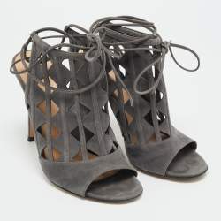 مملوكة مسبقًا صندل جيانفيتو روسي ماكسين سويدي رصاصي قصات بحزام للكاحل مقاس 39 