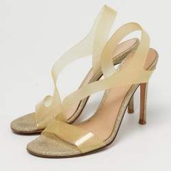 Pre Owned Gianvito Rossi Metropolis Size 37 Metallic/Transparent Glitter and PVC Slingback Sandals