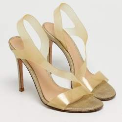 Pre Owned Gianvito Rossi Metropolis Size 37 Metallic/Transparent Glitter and PVC Slingback Sandals