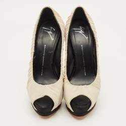 Pre Owned حذاء كعب عالي جيانفيتو روسي قماش بيدج بتصميم مجعد مقدمة مفتوحة و منصة مقاس 38.5