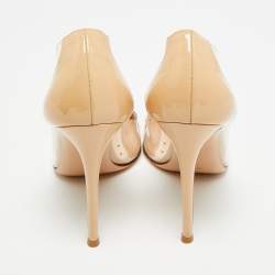 مملوكة مسبقًا حذاء كعب عالي جيانفيتو روسي بليكسى جلد لامع وبي في سي بيج/شفاف مقدمة مدببة مقاس 39.5
