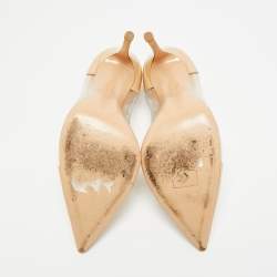 مملوكة مسبقًا حذاء كعب عالي جيانفيتو روسي بليكسى جلد لامع وبي في سي بيج/شفاف مقدمة مدببة مقاس 39.5