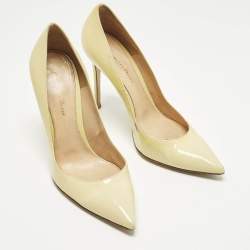 Pre Owned حذاء كعب عالي جيانفيتو روسي جلد لامع أصفر مقدمة مدببة مقاس 39