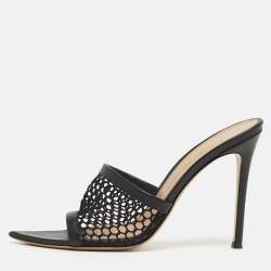 مملوكة مسبقًا Gianvito Rossi Alisia Black Mesh and Leather Slide Sandals Size 39