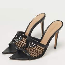مملوكة مسبقًا Gianvito Rossi Alisia Black Mesh and Leather Slide Sandals Size 39