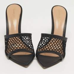 مملوكة مسبقًا Gianvito Rossi Alisia Black Mesh and Leather Slide Sandals Size 39