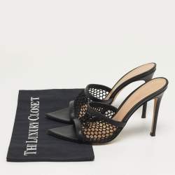 مملوكة مسبقًا Gianvito Rossi Alisia Black Mesh and Leather Slide Sandals Size 39