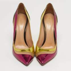 Pre Owned Gianvito Rossi Paneled Size 41 Multicolor Mesh and Patent Leather Pumps