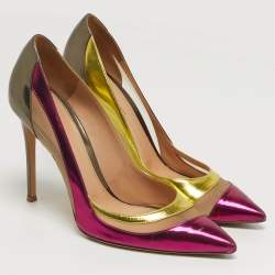 Pre Owned Gianvito Rossi Paneled Size 41 Multicolor Mesh and Patent Leather Pumps