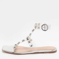 Pre Owned Gianvito Rossi Size 39 Transparent PVC Crystal Embellished Ankle Strap Flats