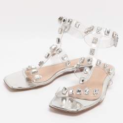 Pre Owned حذاء فلات بحزام حول الكاحل مرصع بالكريستال شفاف بي في سي جيانفيتو روسي مقاس 39