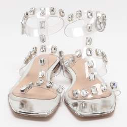 Pre Owned حذاء فلات بحزام حول الكاحل مرصع بالكريستال شفاف بي في سي جيانفيتو روسي مقاس 39