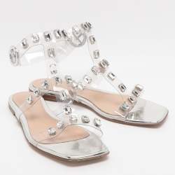 Pre Owned حذاء فلات بحزام حول الكاحل مرصع بالكريستال شفاف بي في سي جيانفيتو روسي مقاس 39