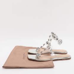 Pre Owned حذاء فلات بحزام حول الكاحل مرصع بالكريستال شفاف بي في سي جيانفيتو روسي مقاس 39