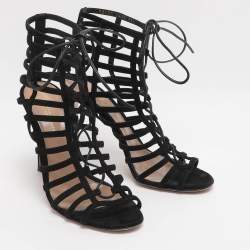 مملوكة مسبقًا Gianvito Rossi Size 39.5 Black Suede Gladiator Sandals