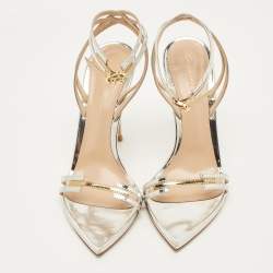 Pre Owned صندل جيانفيتو روسي كيم جلد فضي برباط للكاحل مقاس 37.5