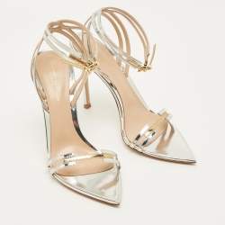 Pre Owned صندل جيانفيتو روسي كيم جلد فضي برباط للكاحل مقاس 37.5