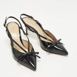 مملوكة مسبقًا حذاء كعب عالي جيانفيتو روسي جلد براءة اختراع slingback بقوس أسود مقاس 37