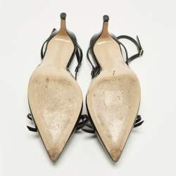 مملوكة مسبقًا حذاء كعب عالي جيانفيتو روسي جلد براءة اختراع slingback بقوس أسود مقاس 37