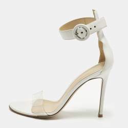 مملوكة مسبقًا Gianvito Rossi Portofino Size 38 White Leather and PVC Ankle Strap Sandals