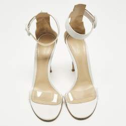 مملوكة مسبقًا Gianvito Rossi Portofino Size 38 White Leather and PVC Ankle Strap Sandals