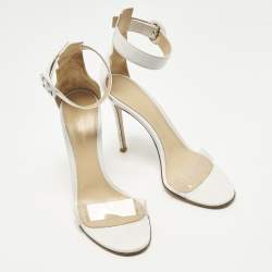 مملوكة مسبقًا Gianvito Rossi Portofino Size 38 White Leather and PVC Ankle Strap Sandals