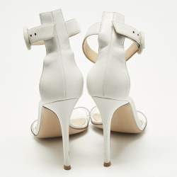 مملوكة مسبقًا Gianvito Rossi Portofino Size 38 White Leather and PVC Ankle Strap Sandals