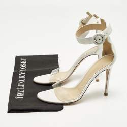 مملوكة مسبقًا Gianvito Rossi Portofino Size 38 White Leather and PVC Ankle Strap Sandals