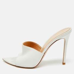 مملوكة مسبقًا Gianvito Rossi Alise Size 38 White Leather Slide Sandals