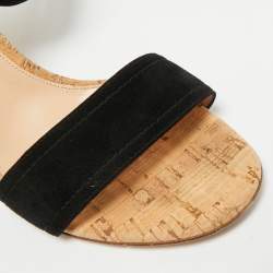 Pre Owned Gianvito Rossi Size 41 Black Suede Cork Wedge Sandals