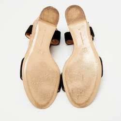 Pre Owned Gianvito Rossi Size 41 Black Suede Cork Wedge Sandals