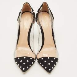 Pre Owned Gianvito Rossi Size 38.5 Black/White Studded Suede and PVC Plexi Pumps 