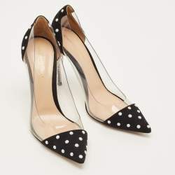 Pre Owned Gianvito Rossi Size 38.5 Black/White Studded Suede and PVC Plexi Pumps 