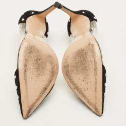 Pre Owned Gianvito Rossi Size 38.5 Black/White Studded Suede and PVC Plexi Pumps 