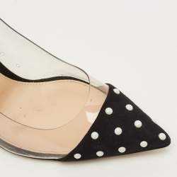 Pre Owned Gianvito Rossi Size 38.5 Black/White Studded Suede and PVC Plexi Pumps 