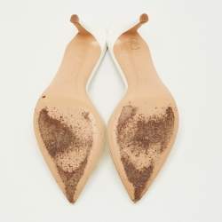 Pre Owned صندل جيانفيتو روسي إيلي أبيض بي في سي مفتوح من الأمام مقاس 36.5