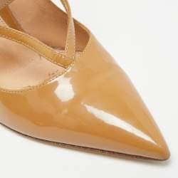 Pre Owned حذاء كعب عالي جيانفيتو روسي جلد لامع بيج متقاطعة بمقدمة مدببة مقاس 37.5