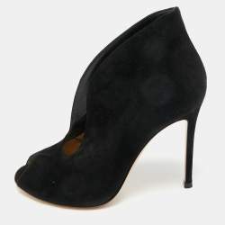 Pre Owned Gianvito Rossi Vamp Size 37 Black Suede Peep Toe Booties