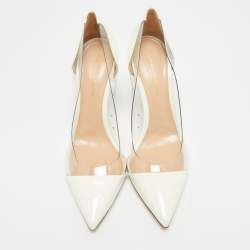 Pre Owned Gianvito Rossi Plexi Size 38 White/Transparent Patent Leather and PVC Pointed Toe Pumps