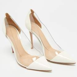 Pre Owned Gianvito Rossi Plexi Size 38 White/Transparent Patent Leather and PVC Pointed Toe Pumps