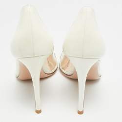 Pre Owned Gianvito Rossi Plexi Size 38 White/Transparent Patent Leather and PVC Pointed Toe Pumps