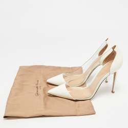 Pre Owned Gianvito Rossi Plexi Size 38 White/Transparent Patent Leather and PVC Pointed Toe Pumps