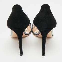 Pre Owned حذاء كعب عالي جيانفيتو روسي بليكسي مقدمات مدببة سويدي أسود وشفاف بي في سي مقاس 37.5