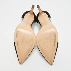 Pre Owned حذاء كعب عالي جيانفيتو روسي بليكسي مقدمات مدب بة سويدي أسود وشفاف بي في سي مقاس 37.5