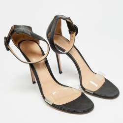 Pre Owned Gianvito Rossi Portofino Size 41 Black Leather and PVC Ankle Strap Sandals