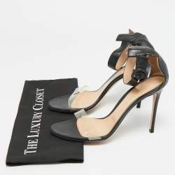 Pre Owned Gianvito Rossi Portofino Size 41 Black Leather and PVC Ankle Strap Sandals