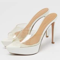 Pre Owned صندل جيانفيتو روسي بيتي بي في سي شفاف مزخرف كريستال نعل سميك مقاس 37.5 