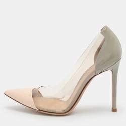 Pre Owned Gianvito Rossi Plexi Size 36.5 Grey/Blush Pink PVC and Patent Leather Pumps