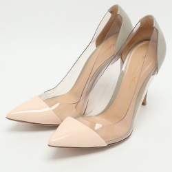 مملوكة مسبقًا حذاء كعب عالي جيانفيتو روسي جلد وبي في سي بورجوندي ميتاليك مقدمة مدببة مقاس 38.5