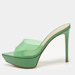 Pre Owned Gianvito Rossi Betty Size 38 Green PVC Platform Sandals